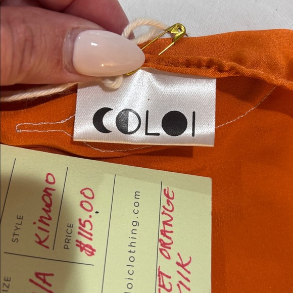 NWT COLOI Vibrant Orange Silk Sleeveless Kimono - Picture 6 of 6
